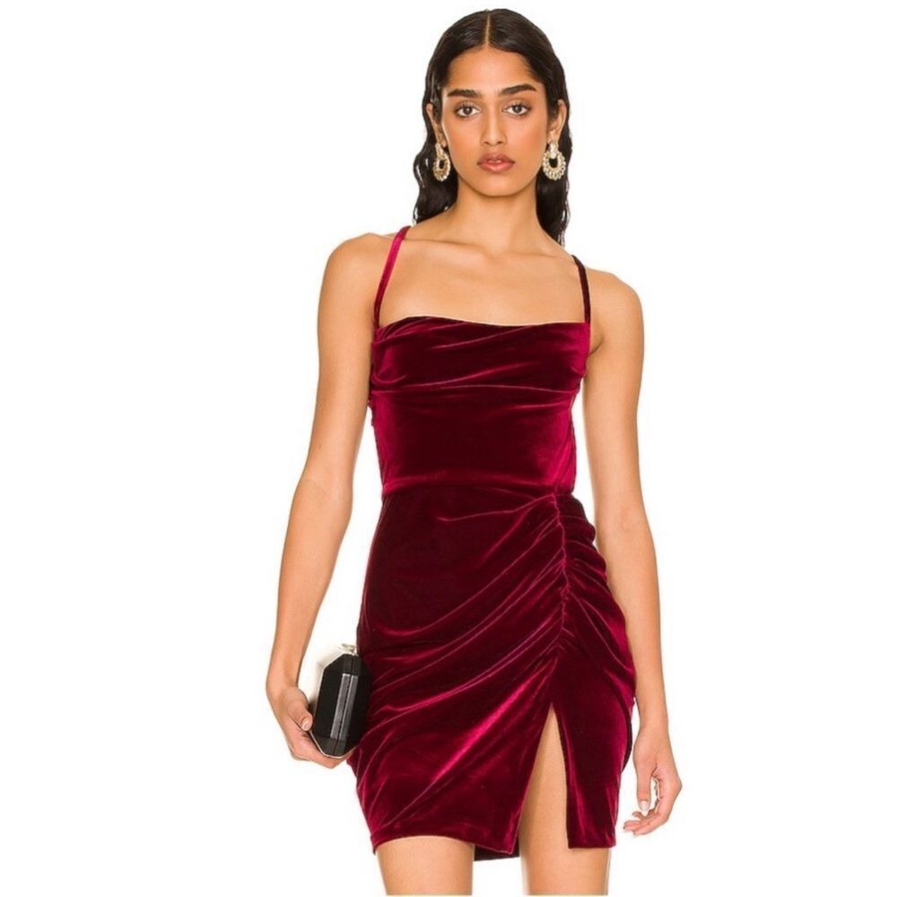 Amanda Uprichard Women's Jasalina Mini Velvet Red Wine Dress Size Medium